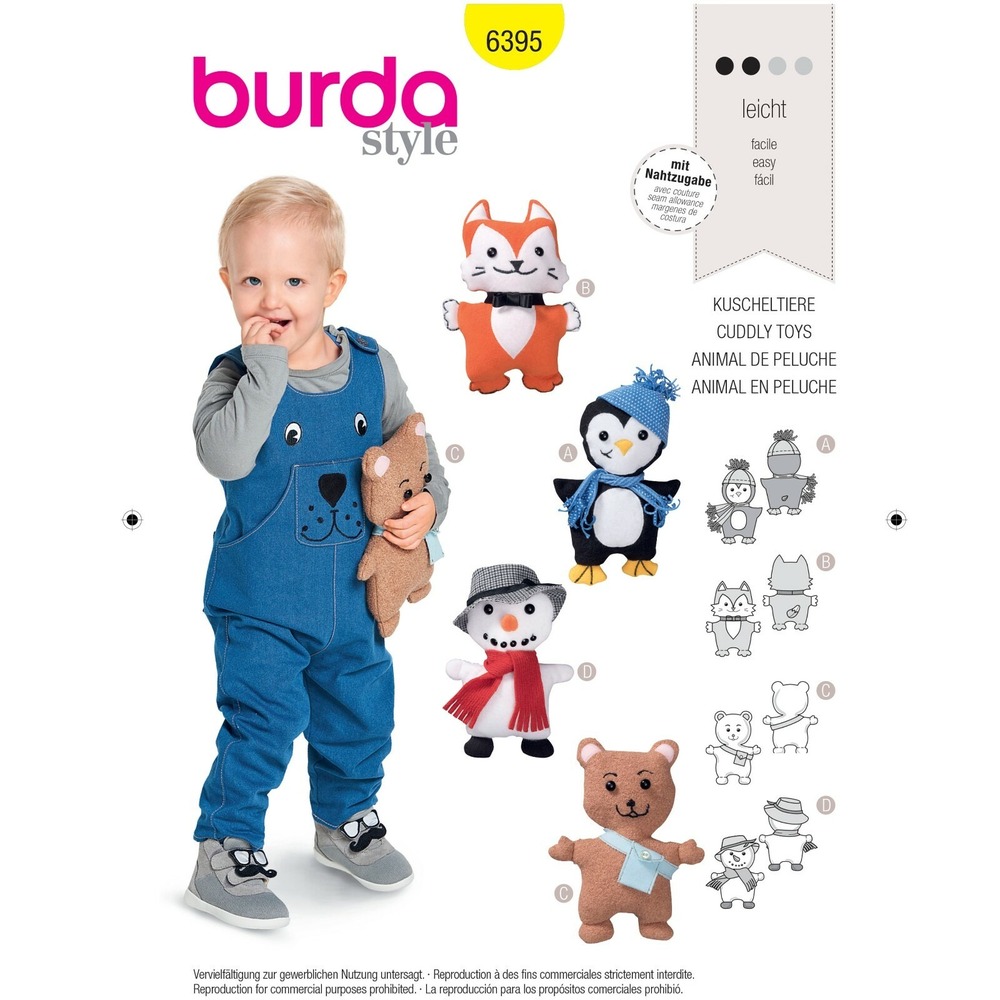 Burda Style 6395 (3) Stuffed Animal/Cuddle Toys Pattern